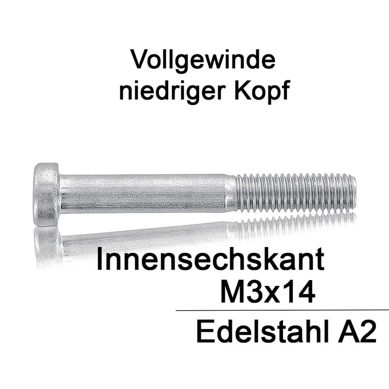 Zylinderschrauben DIN 7984 - M3x14 - niedriger Kopf - Innensechskant - A2 - 1000 Stück Neue Ware