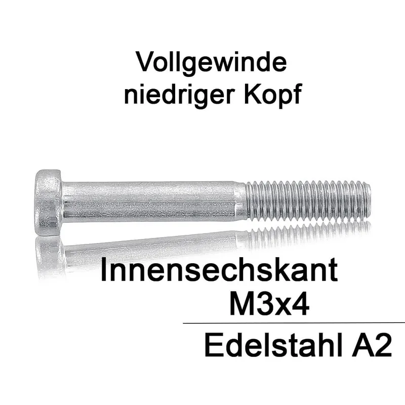 Zylinderschrauben DIN 7984 - M3x4 - niedriger Kopf - Innensechskant - A2 - 1000 Stück Abverkauf