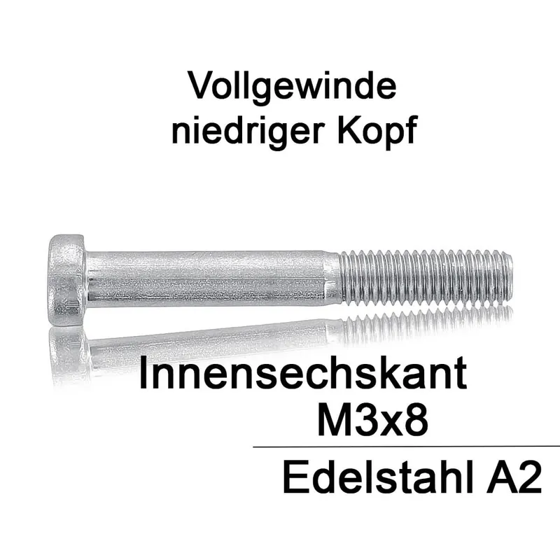 Zylinderschrauben DIN 7984 - M3x8 - niedriger Kopf - Innensechskant - A2 - 1000 Stück Super-Preis