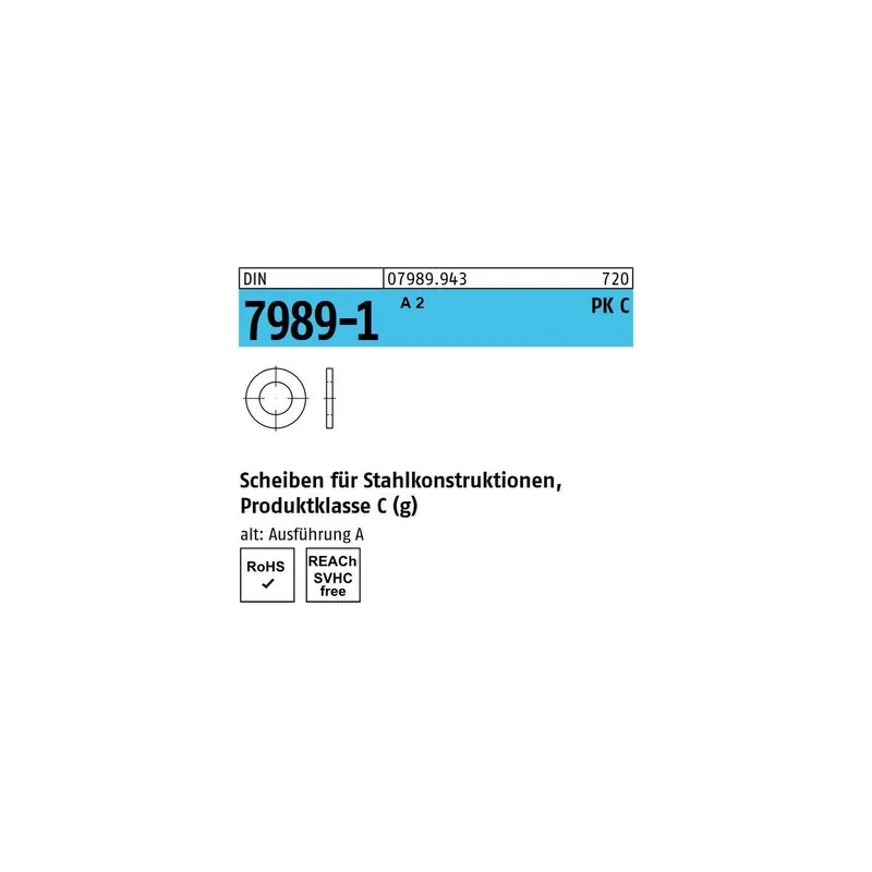 Kracherpreis DIN 7989-1 A2 C 22 Scheiben für Stahlkonstruktionen, Produktklasse C - 50 Stück