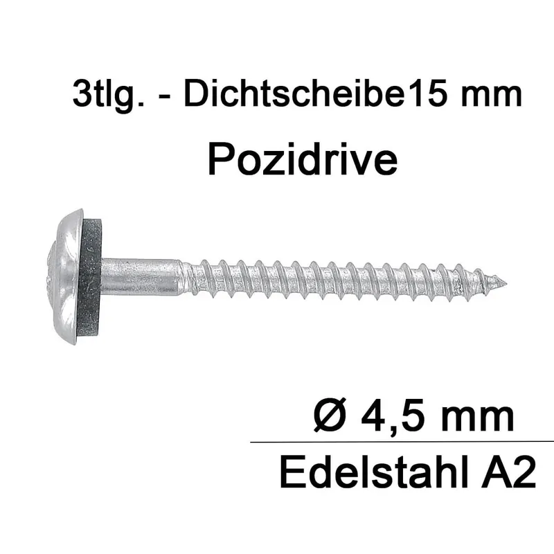 Zertifiziert Spenglerschrauben - 4,5x25 - PZ2 - 3tlg - 15mm Dichtscheibe - Edelstahl A2 - 200 Stück