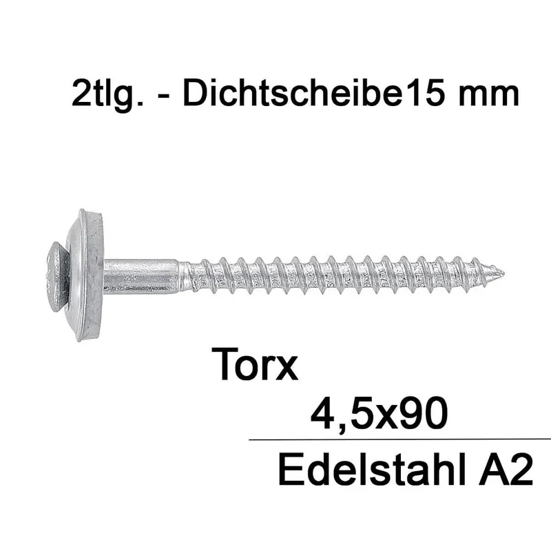 Zertifiziert Spenglerschrauben - 4,5x90 - TX20 - 2tlg - 15mm Dichtscheibe - A2 - 200 Stück
