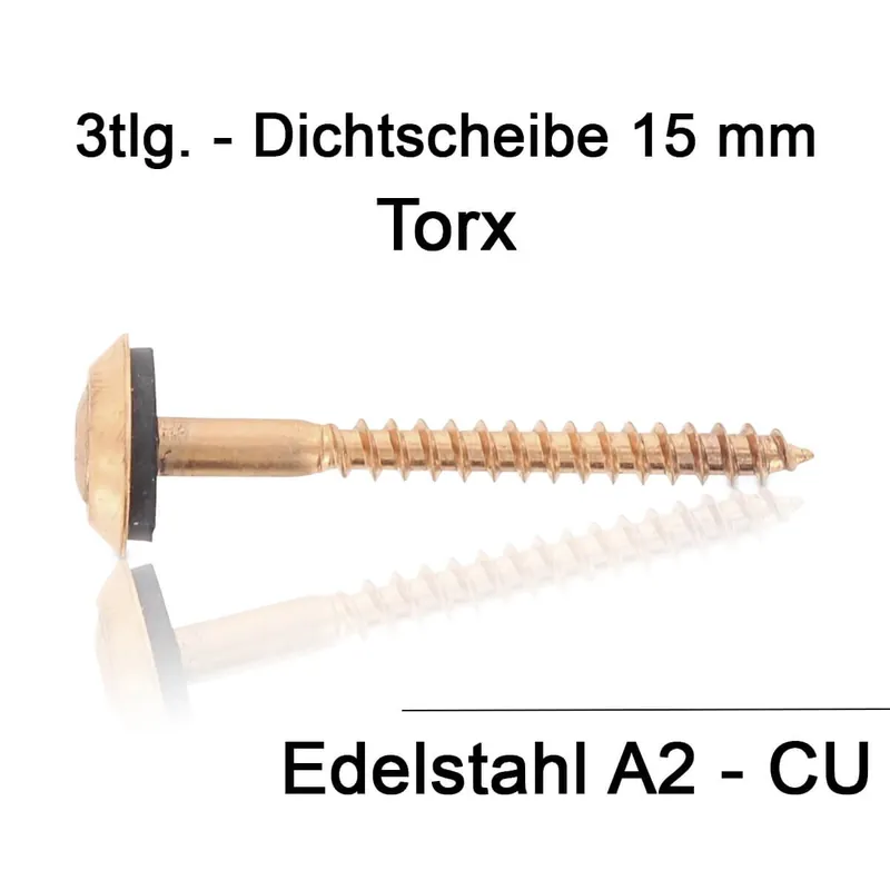 Zertifiziert Spenglerschrauben - 4,5x30 - TX20 - 3tlg - 15mm Dichtscheibe - Edelstahl A2 verkupfert - 200 Stück
