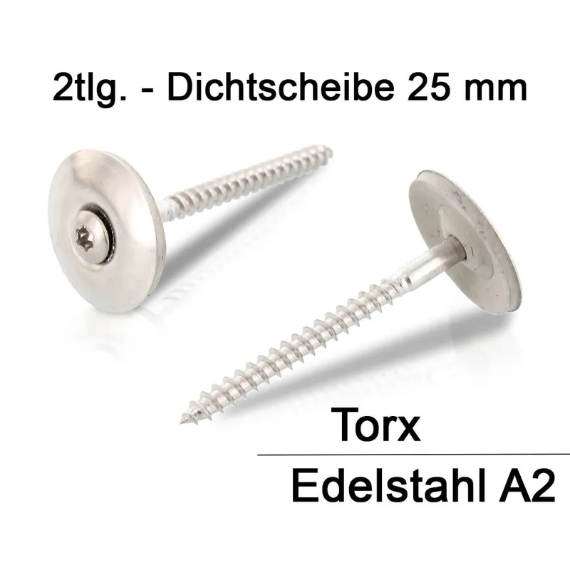 Zertifiziert Spenglerschrauben - 4,5x60 - TX20 - 2tlg - 20mm Dichtscheibe - Edelstahl A2 - 200 Stück