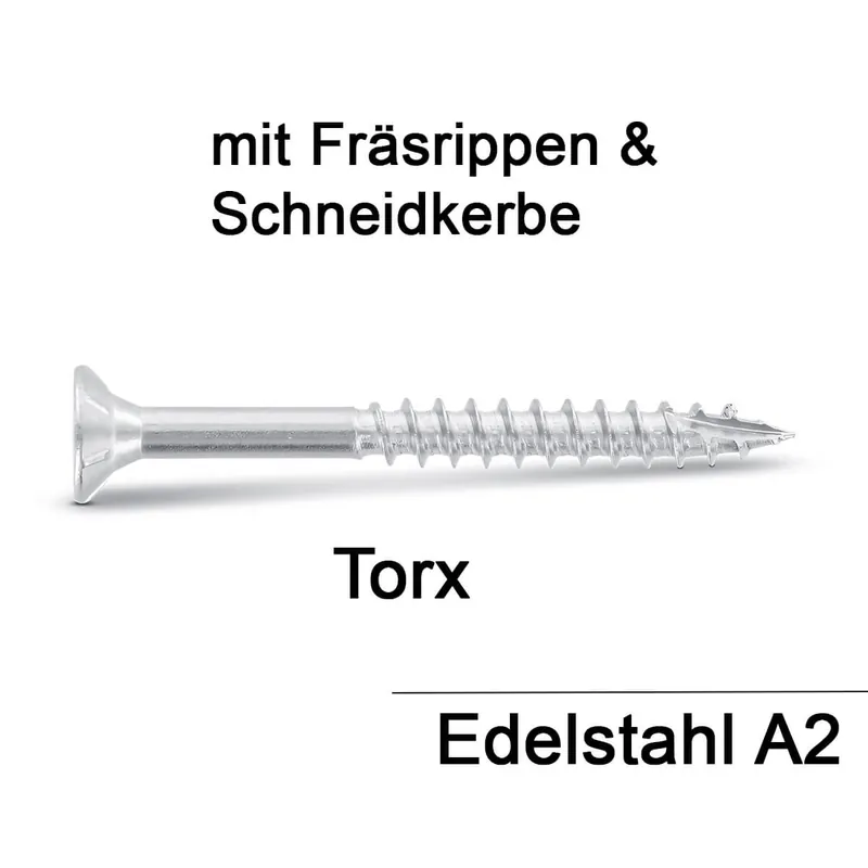 Holzbauschrauben - 5x55/36 - Senkkopf - TX25 - Fräsrippen - Schneidkerbe - A2 - 200 Stück Kracherpreis