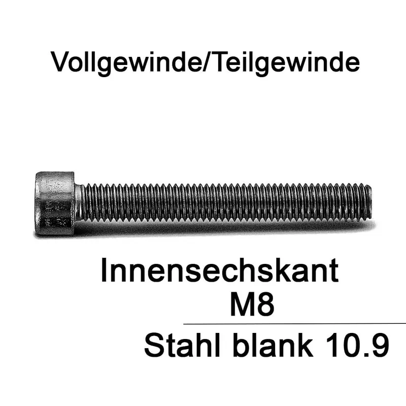 Zylinderschrauben ISO 4762 - DIN 912 - M8 - Innensechskant - Stahl 10.9 Ausverkauf