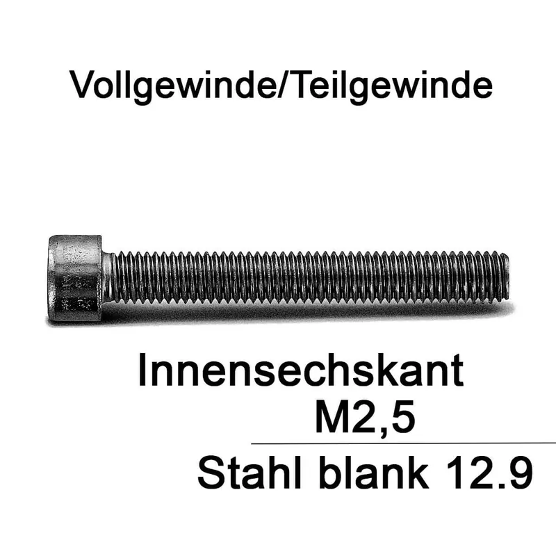Zylinderschrauben ISO 4762 - DIN 912 - M2,5 - Innensechskant - Stahl 12.9 Zertifiziert