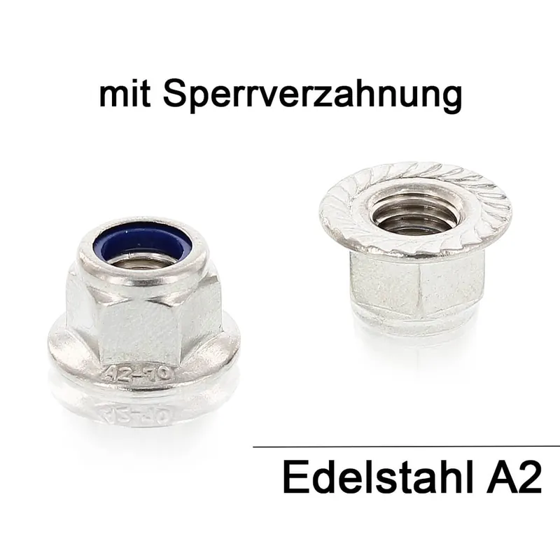 Abverkauf DIN 6926 - Flanschmutter - Sperrverzahnung A2 - M10 - 100 Stück