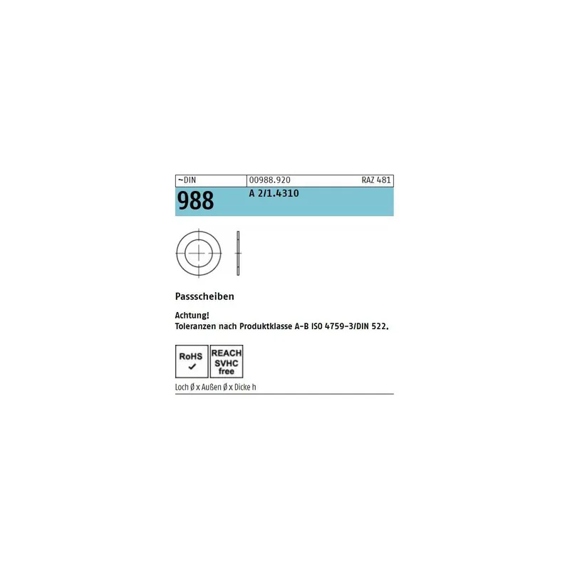 ~DIN 988 A 2/1.4310 Passscheiben - Abmessung 16 x 22 x 0,1 (1000 Stück) Mega-Angebot