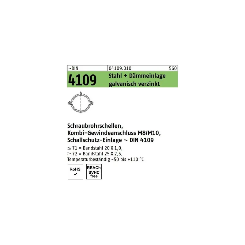 ~DIN 4109 Stahl + Dämmeinlage galvanisch verzinkt Schraubrohrschellen mit Schallschutz-Einlage ~DIN 4109 - Abmessung 32-35 M8/M10 (100 Stück) Expressversand