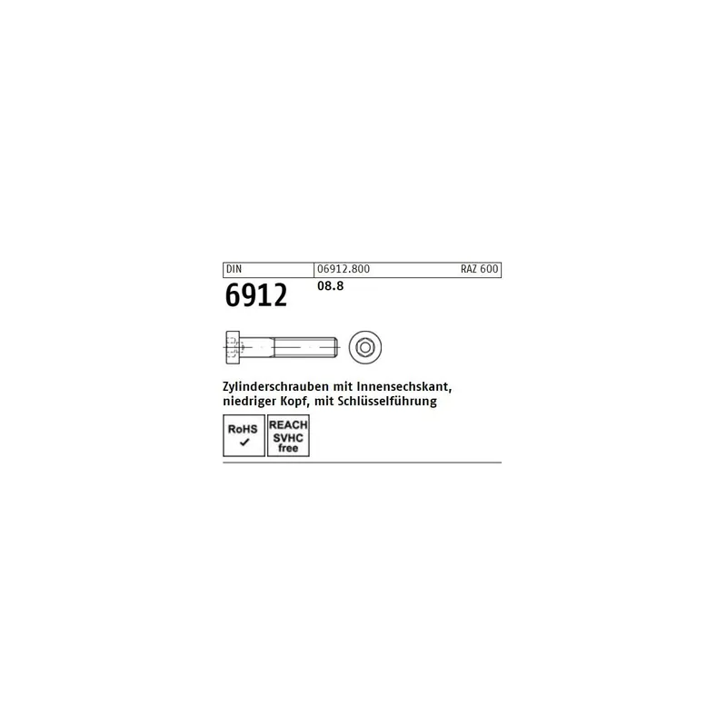 Neue Kollektion DIN 6912 Zylinderschraube - Stahl 8.8 - ISK - niedriger Kopf - M6x8 - 500 Stück