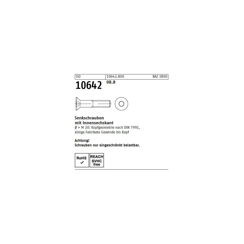 ISO 10642 Senkkopfschraube - Stahl 8.8 - ISK - M5x12 - 100 Stück Schneller Versand