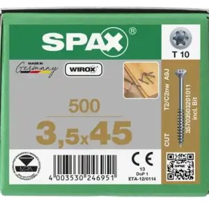 SPAX Dielenschraube Teilgewinde Senkkopf - T-STAR plus T10 WIROX 3,5x45 - 500 Stk Versand Am Gleichen Tag