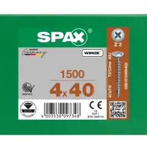 SPAX Rückwandschraube Kreuzschlitz Z 4CUT Vollgewinde WIROX A3J 4x40 - 1500 Stk Abverkauf