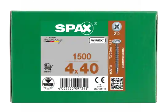 SPAX Rückwandschraube Kreuzschlitz Z 4CUT Vollgewinde WIROX A3J 4x40 - 1500 Stk Abverkauf