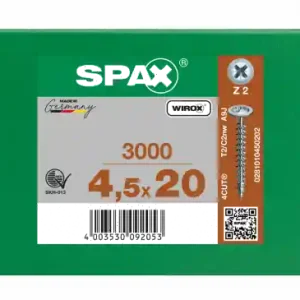SPAX Rückwandschraube Kreuzschlitz Z 4CUT Vollgewinde WIROX A3J 4,5x20 - 3000 Stk Must-Have