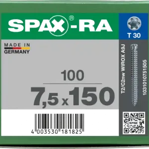 Abverkauf SPAX-RA Zylinderkopf T-STAR plus Vollgewinde WIROX A3J 7,5x150 - 100 Stk