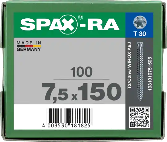 Abverkauf SPAX-RA Zylinderkopf T-STAR plus Vollgewinde WIROX A3J 7,5x150 - 100 Stk