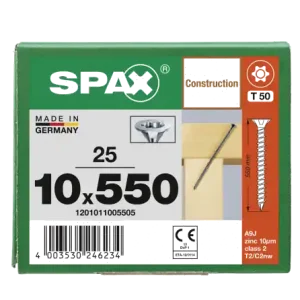 Abverkauf SPAX Senkkopf 10 mm T-STAR plus - Vollgewinde WIROX A3J T50 - 10x550 - 25 Stk
