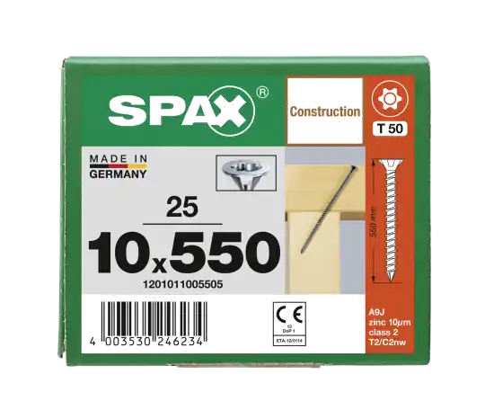 Abverkauf SPAX Senkkopf 10 mm T-STAR plus - Vollgewinde WIROX A3J T50 - 10x550 - 25 Stk