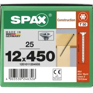 Abverkauf SPAX Senkkopf 12 mm T-STAR plus - Vollgewinde WIROX A3J T50 - 12x450 - 25 Stk