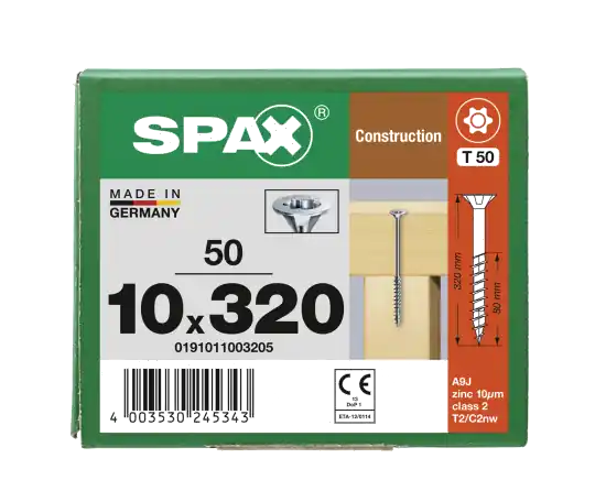 Aktuell SPAX Senkkopf 10 mm T-STAR plus - Teilgewinde WIROX A3J T50 - 10x320 - 50 Stk