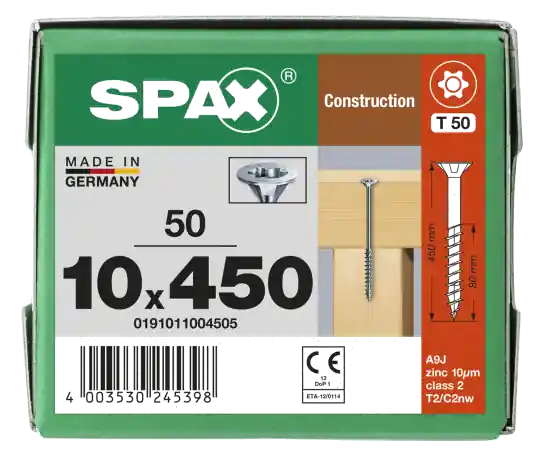Angebot SPAX Senkkopf 10 mm T-STAR plus - Teilgewinde WIROX A3J T50 - 10x450 - 50 Stk