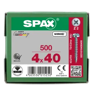 Versand Am Gleichen Tag SPAX Halbrundkopf Kreuzschlitz Z 4CUT Vollgewinde WIROX A3J 4x40 - 500 Stk