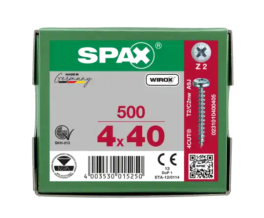 Versand Am Gleichen Tag SPAX Halbrundkopf Kreuzschlitz Z 4CUT Vollgewinde WIROX A3J 4x40 - 500 Stk