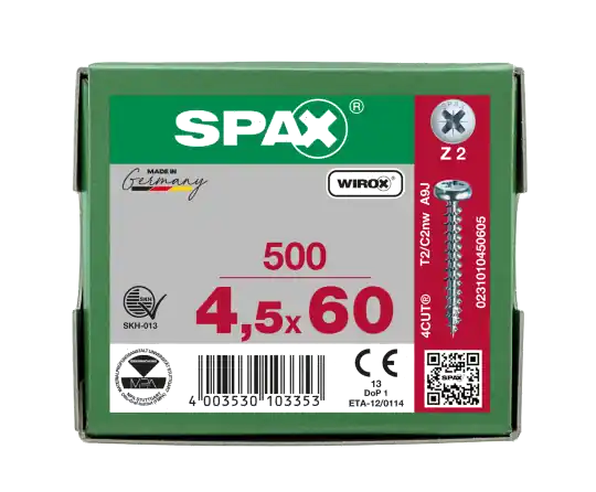 Wochenendangebot SPAX Halbrundkopf Kreuzschlitz Z 4CUT Vollgewinde Galvanisch blank verzinkt A2J 4,5x60 - 500 Stk