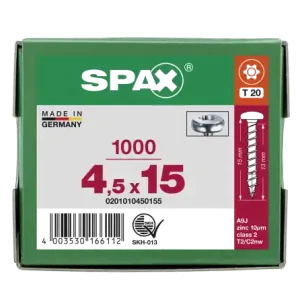 Versand Am Gleichen Tag SPAX Halbrundkopf T-STAR plus 4CUT Vollgewinde WIROX A3J 4,5x15 - 1000 Stk