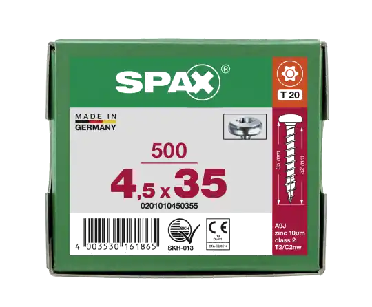 Ausverkauf SPAX Halbrundkopf T-STAR plus 4CUT Vollgewinde Galvanisch blank verzinkt A2J 4,5x35 - 500 Stk