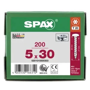 Zertifiziert SPAX Halbrundkopf T-STAR plus 4CUT Vollgewinde WIROX A3J 5x30 - 200 Stk