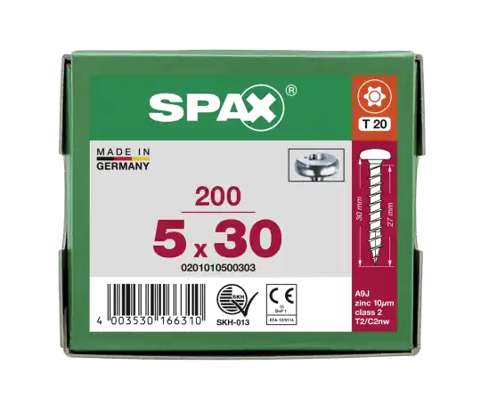 Zertifiziert SPAX Halbrundkopf T-STAR plus 4CUT Vollgewinde WIROX A3J 5x30 - 200 Stk
