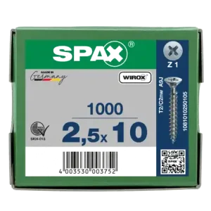 Wochenendangebot SPAX Senkkopf Kreuzschlitz Z - Vollgewinde WIROX A3J PZ1 - 2,5x10 - 1000 Stk