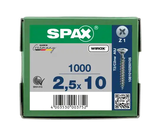 Wochenendangebot SPAX Senkkopf Kreuzschlitz Z - Vollgewinde WIROX A3J PZ1 - 2,5x10 - 1000 Stk