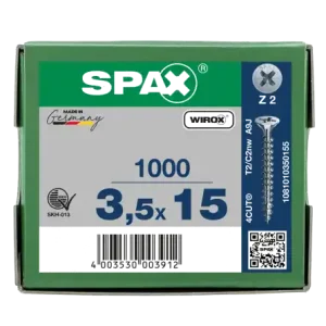 Versand Am Gleichen Tag SPAX Senkkopf Kreuzschlitz Z - Vollgewinde WIROX A3J PZ2 - 3,5x15 - 1000 Stk