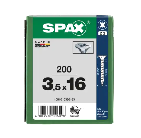 Abverkauf SPAX Senkkopf Kreuzschlitz Z - Vollgewinde WIROX A3J PZ2 - 3,5x16 - 200 Stk
