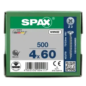 Zertifiziert SPAX Senkkopf Kreuzschlitz Z - Vollgewinde WIROX A3J PZ2 - 4x60 - 500 Stk