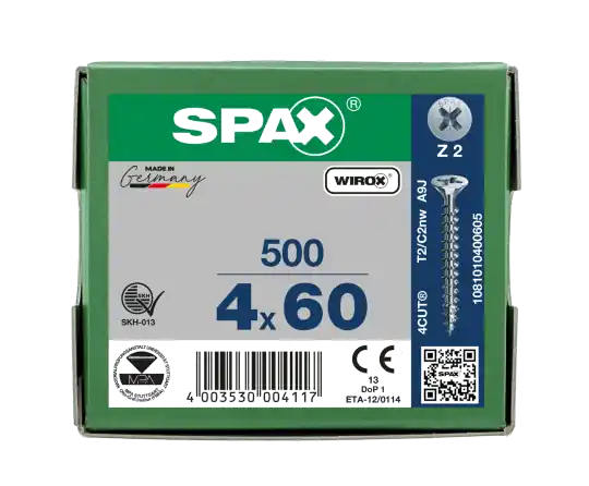 Zertifiziert SPAX Senkkopf Kreuzschlitz Z - Vollgewinde WIROX A3J PZ2 - 4x60 - 500 Stk
