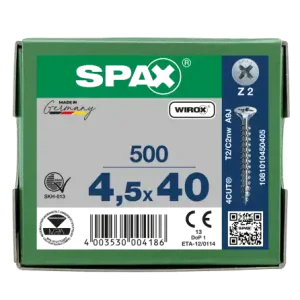 Abverkauf SPAX Senkkopf Kreuzschlitz Z - Vollgewinde WIROX A3J PZ2 - 4,5x40 - 500 Stk