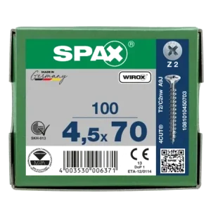 Versand Am Gleichen Tag SPAX Senkkopf Kreuzschlitz Z - Vollgewinde WIROX A3J PZ2 - 4,5x70 - 100 Stk