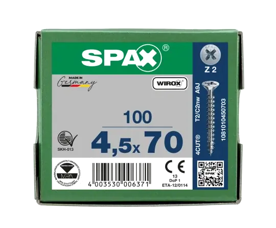 Versand Am Gleichen Tag SPAX Senkkopf Kreuzschlitz Z - Vollgewinde WIROX A3J PZ2 - 4,5x70 - 100 Stk