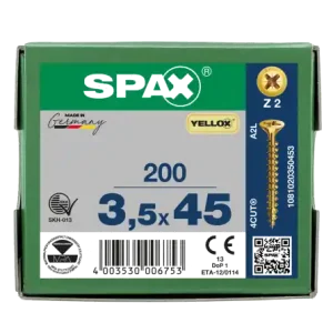 Abverkauf SPAX Senkkopf Kreuzschlitz Z - Vollgewinde YELLOX A2L PZ2 - 3,5x45 - 200 Stk