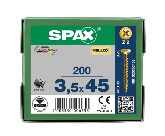Abverkauf SPAX Senkkopf Kreuzschlitz Z - Vollgewinde YELLOX A2L PZ2 - 3,5x45 - 200 Stk