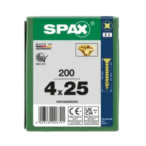 Versand Am Gleichen Tag SPAX Senkkopf Kreuzschlitz Z - Vollgewinde YELLOX A2L PZ2 - 4x25 - 200 Stk