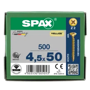 Abverkauf SPAX Senkkopf Kreuzschlitz Z - Vollgewinde YELLOX A2L PZ2 - 4,5x50 - 500 Stk