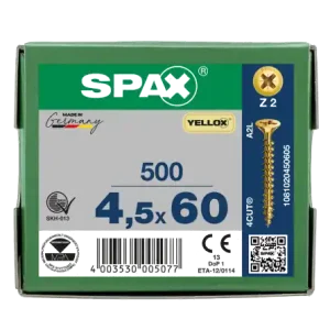Zertifiziert SPAX Senkkopf Kreuzschlitz Z - Vollgewinde YELLOX A2L PZ2 - 4,5x60 - 500 Stk