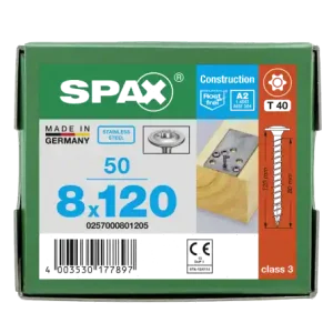 Abverkauf SPAX Tellerkopf 8 mm T-STAR plus 4CUT Vollgewinde Edelstahl rostfrei A2 1.4567 8x120 - 50 Stk