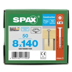 Versand Am Gleichen Tag SPAX Tellerkopf 8 mm T-STAR plus 4CUT Teilgewinde Edelstahl rostfrei A2 1.4567 8x140 - 50 Stk